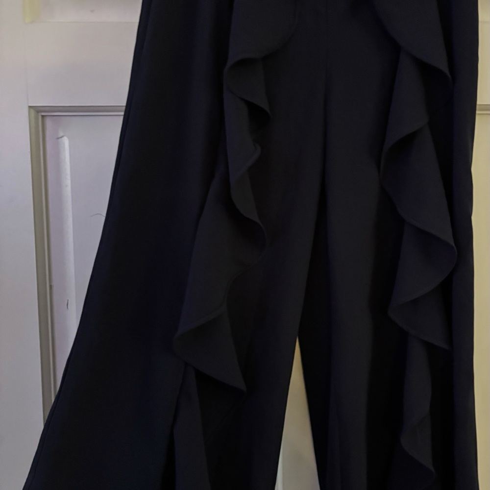 Jealous Tomato Black Wide-Leg Pants with Cascading Ruffles